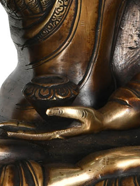 13" Monotone Buddha Preaching His Disciples In Brass | Handmade | Made In India