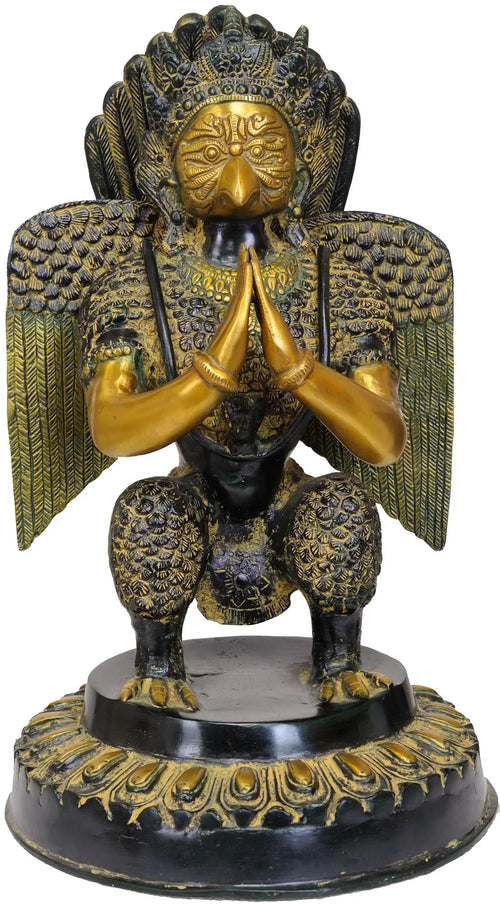 17" Garuda Brass Statue in Namaskar Mudra - Handmade Divine Idol