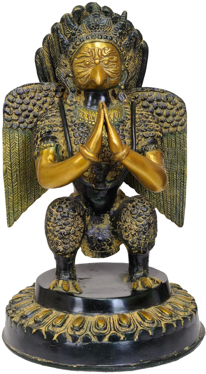17" Garuda Brass Statue in Namaskar Mudra - Handmade Divine Idol