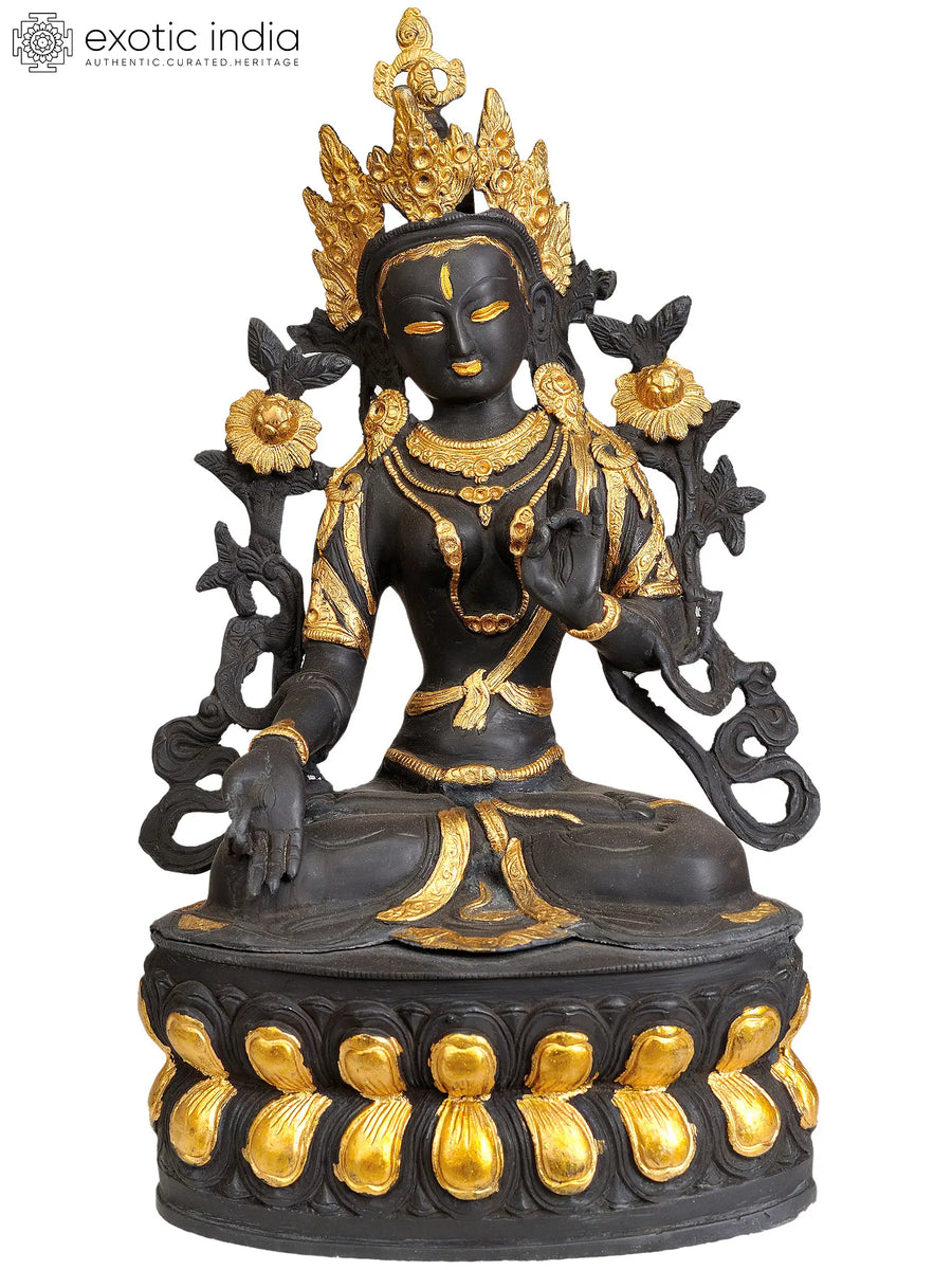 14" White Tara Brass Statue - Buddhist Goddess of Compassion and Healing