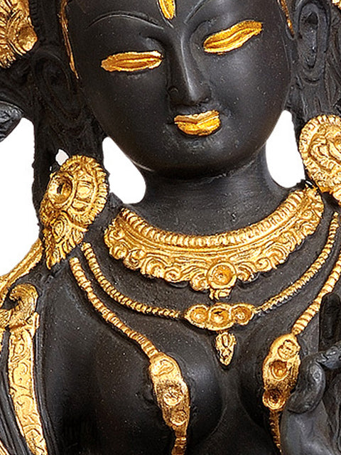 14" Buddhist Goddess White Tara Brass Sculpture – Embodiment of Compassion and Healing, Handmade in India