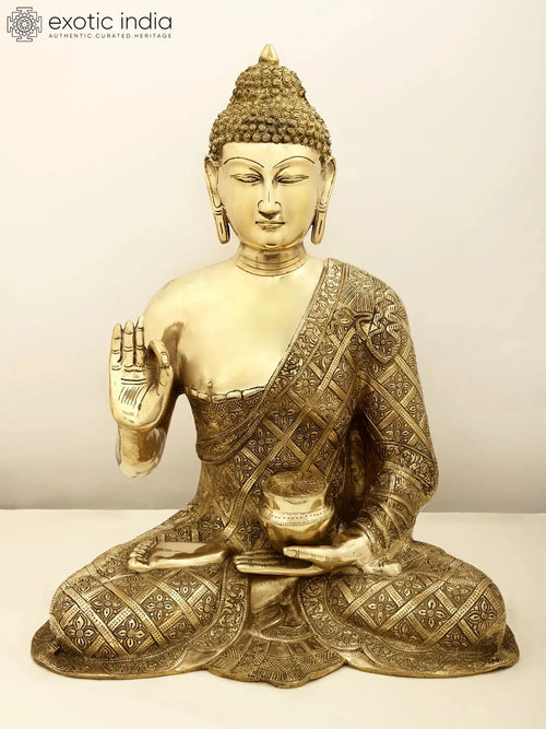 23" Handmade Buddha Brass Statue Dual-Tone Finish