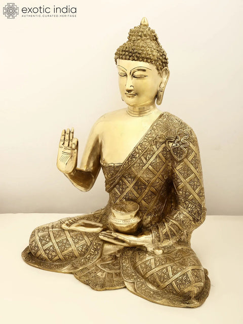 23" Superfine The Stately Buddha In Dual-tone Finish In Brass | Handmade