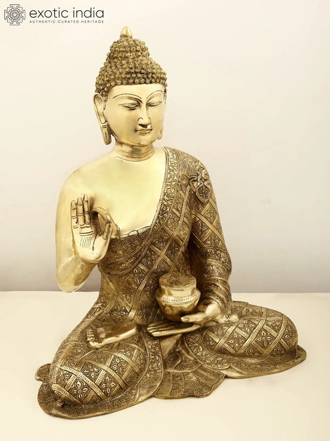 23" Superfine The Stately Buddha In Dual-tone Finish In Brass | Handmade