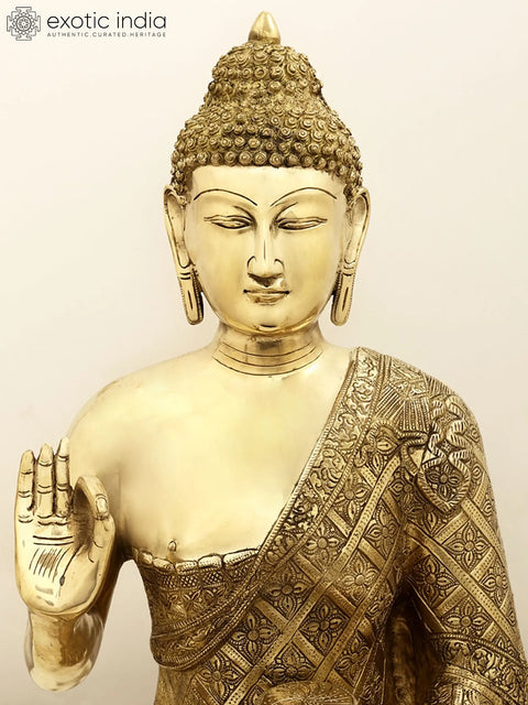 23" Superfine The Stately Buddha In Dual-tone Finish In Brass | Handmade