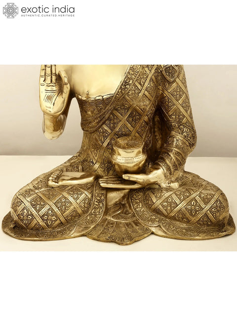 23" Superfine The Stately Buddha In Dual-tone Finish In Brass | Handmade