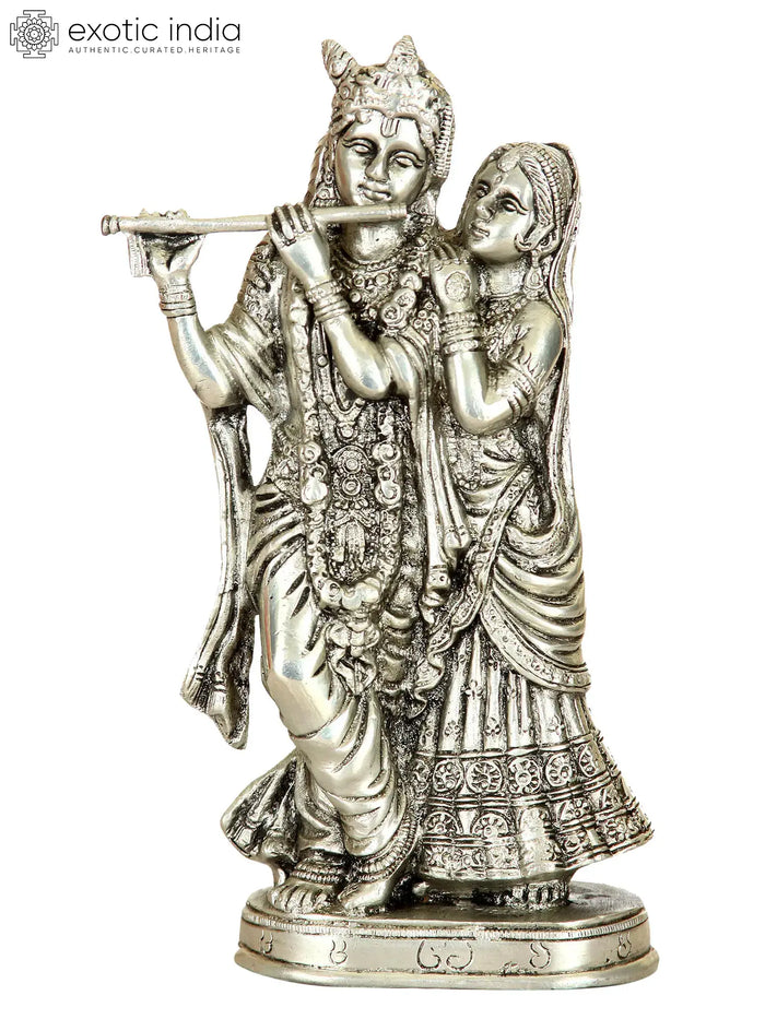 8" Monotone Radha-Krishna - Contented with Each Other's Company | Handmade Brass Statue | Made in India