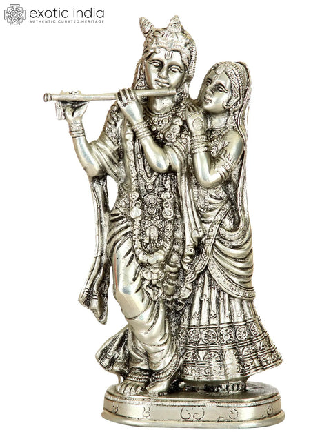 8" Monotone Radha-Krishna - Contented with Each Other's Company | Handmade Brass Statue | Made in India