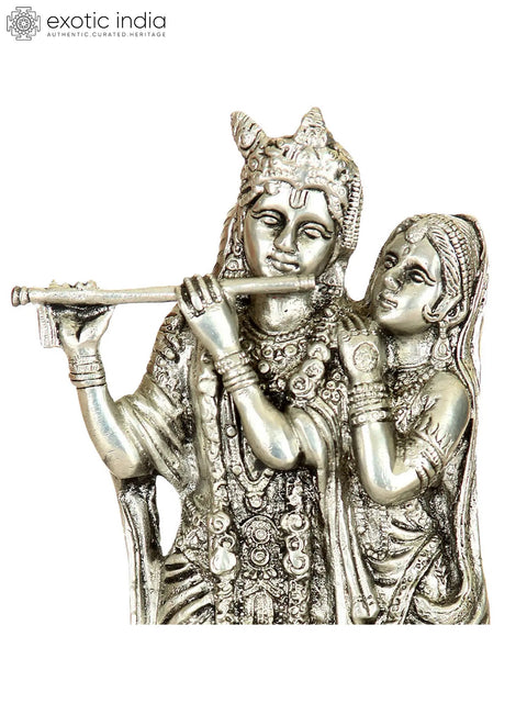 8" Monotone Radha-Krishna - Contented with Each Other's Company | Handmade Brass Statue | Made in India