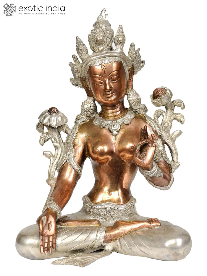 9" White Tara Buddhist Goddess Brass Statue Handmade