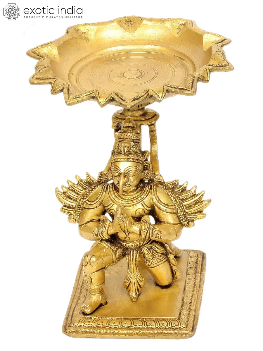 6" Brass Garuda Oil Lamp Handmade Statue with Pointed Beak