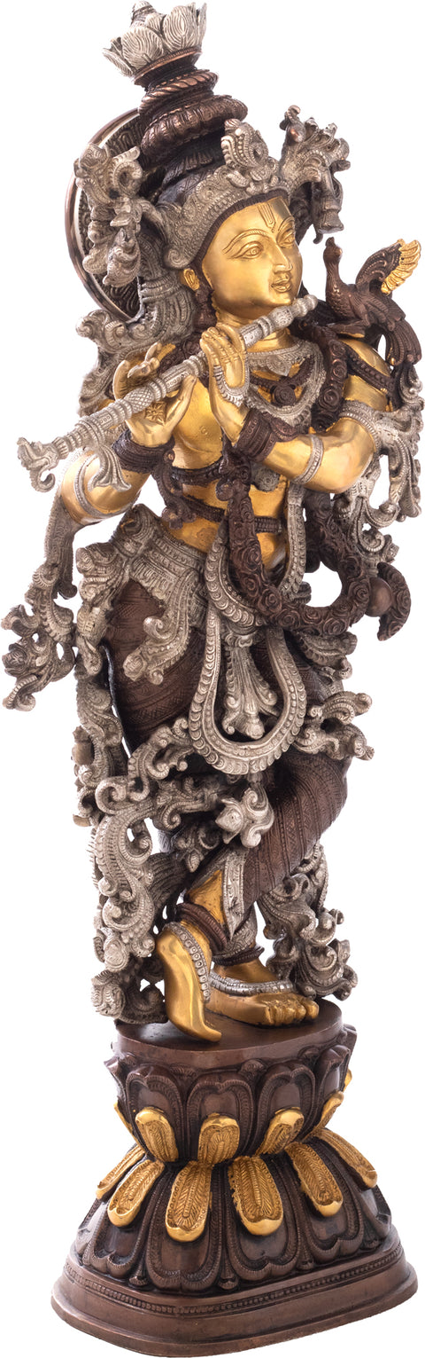 29" Krishna, The Resplendence Of The Divine Flutist In Brass | Handmade | Made In India