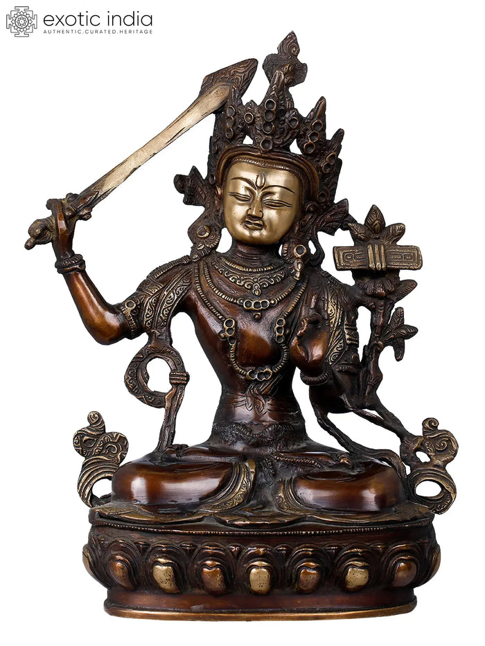 13" Handmade Manjushri Tibetan Buddhist Brass Statue