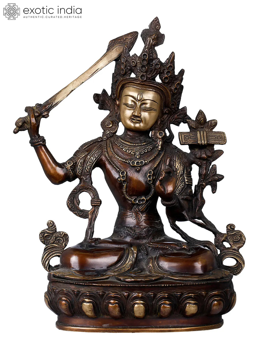 13" Handmade Manjushri Tibetan Buddhist Brass Statue