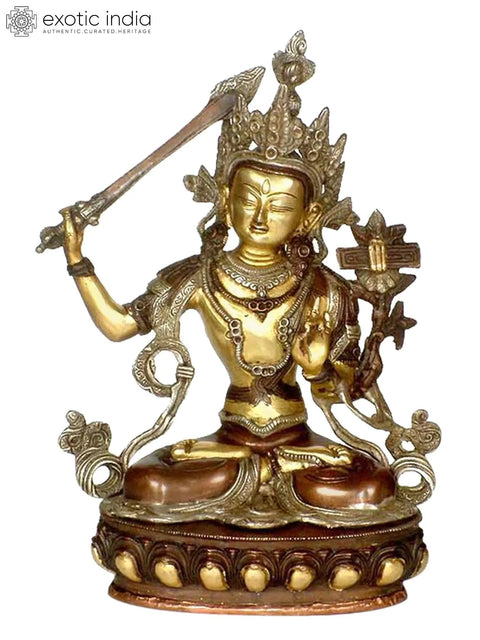 13" Tibetan Buddhist Deity Manjushri Brass Sculpture | Handmade | Made in India
