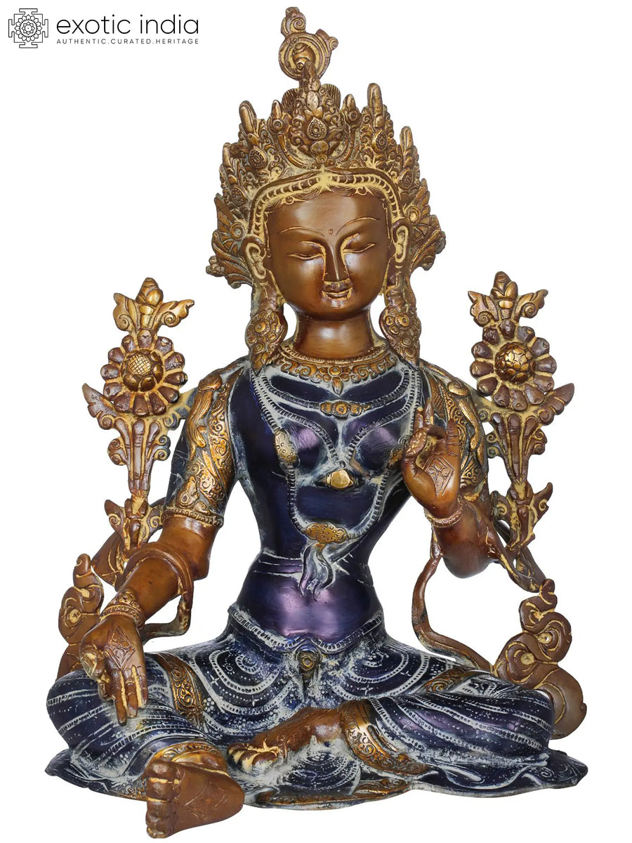 15" Green Tara Handmade Brass Statue for Pooja