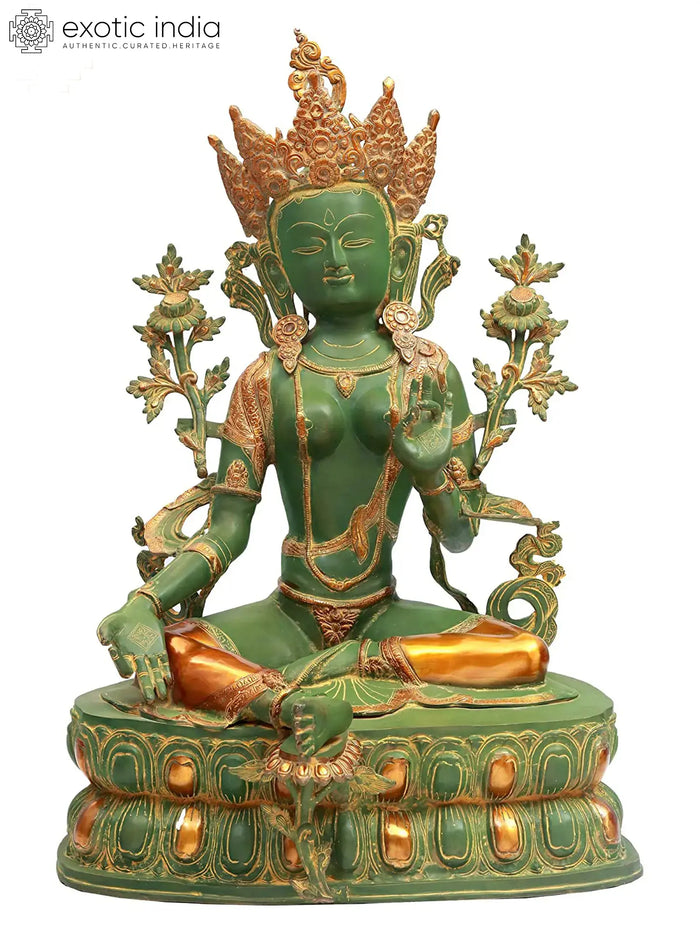 34" Green Tara Handmade Brass Statue for Pooja