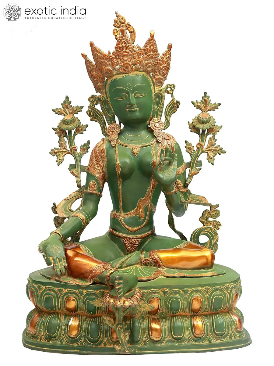 34" Green Tara Handmade Brass Statue for Pooja