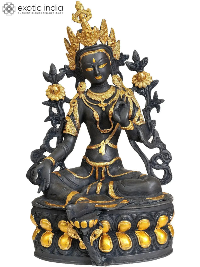 14" Green Tara Brass Idol Handmade - Tibetan Buddhist Deity