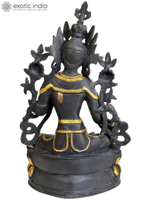 14" Green Tara Brass Idol in Dual-Tone Finish – Tibetan Buddhist Deity, Handmade in India
