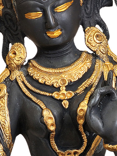14" Green Tara Brass Idol in Dual-Tone Finish – Tibetan Buddhist Deity, Handmade in India