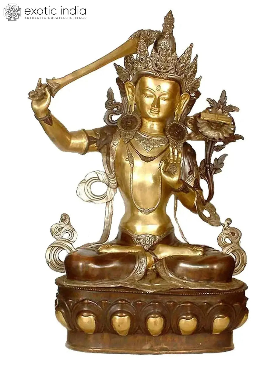 39" Large Manjushri Brass Statue - Handmade Buddhist Deity Idol