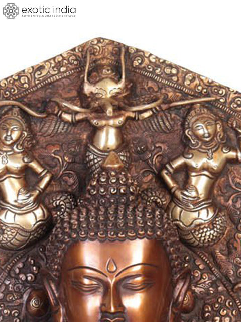 34" Handmade Buddha Bhumisparsha Mudra Brass Statue – Seated on Mystical Throne | Made in India