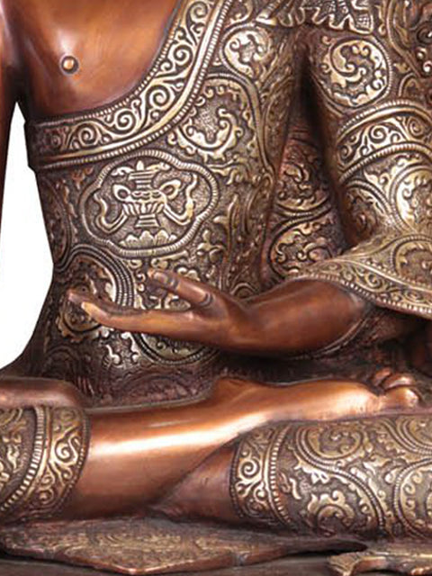 34" Handmade Buddha Bhumisparsha Mudra Brass Statue – Seated on Mystical Throne | Made in India