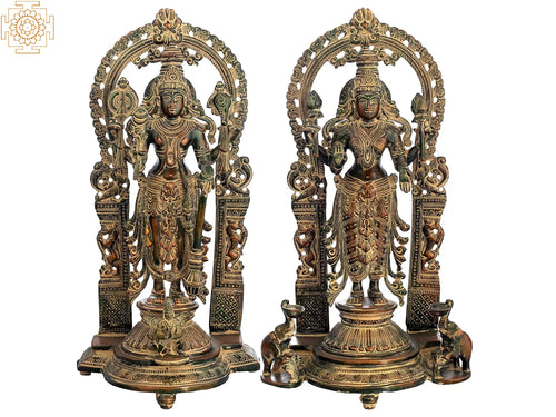 Vishnu-Lakshmi Handmade Brass Statue with Prabhavali