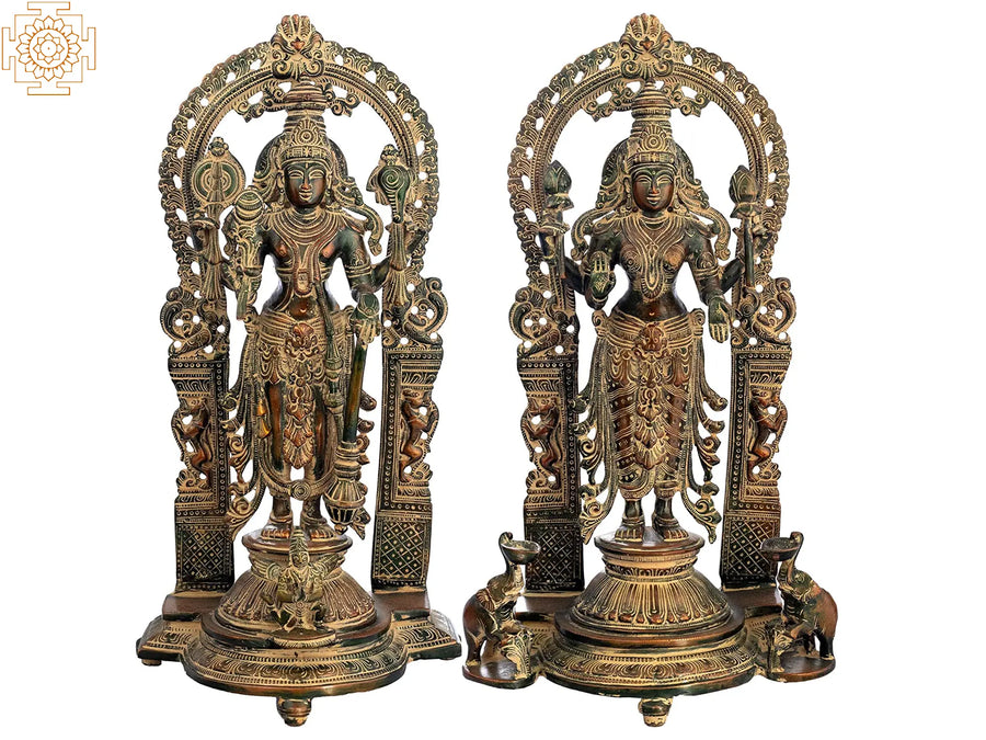 Vishnu-Lakshmi Handmade Brass Statue with Prabhavali