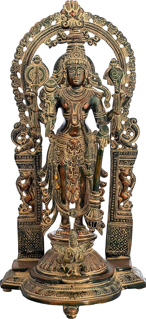 Vishnu-Lakshmi Brass Statue with Prabhavali
