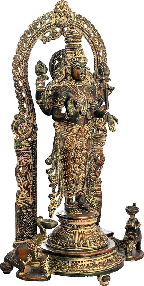 Vishnu-Lakshmi Brass Statue with Prabhavali