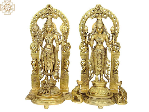 Vishnu-Lakshmi Brass Statue with Prabhavali
