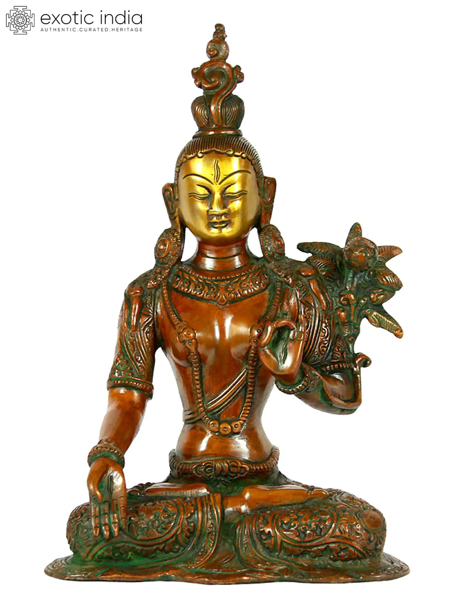 10" White Tara Handmade Brass Statue with Crown