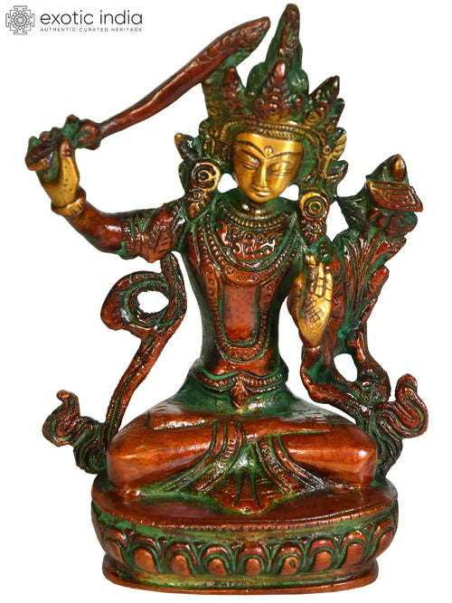 5" Manjushri Brass Statue with Sword - Handmade Tibetan Buddhist Idol