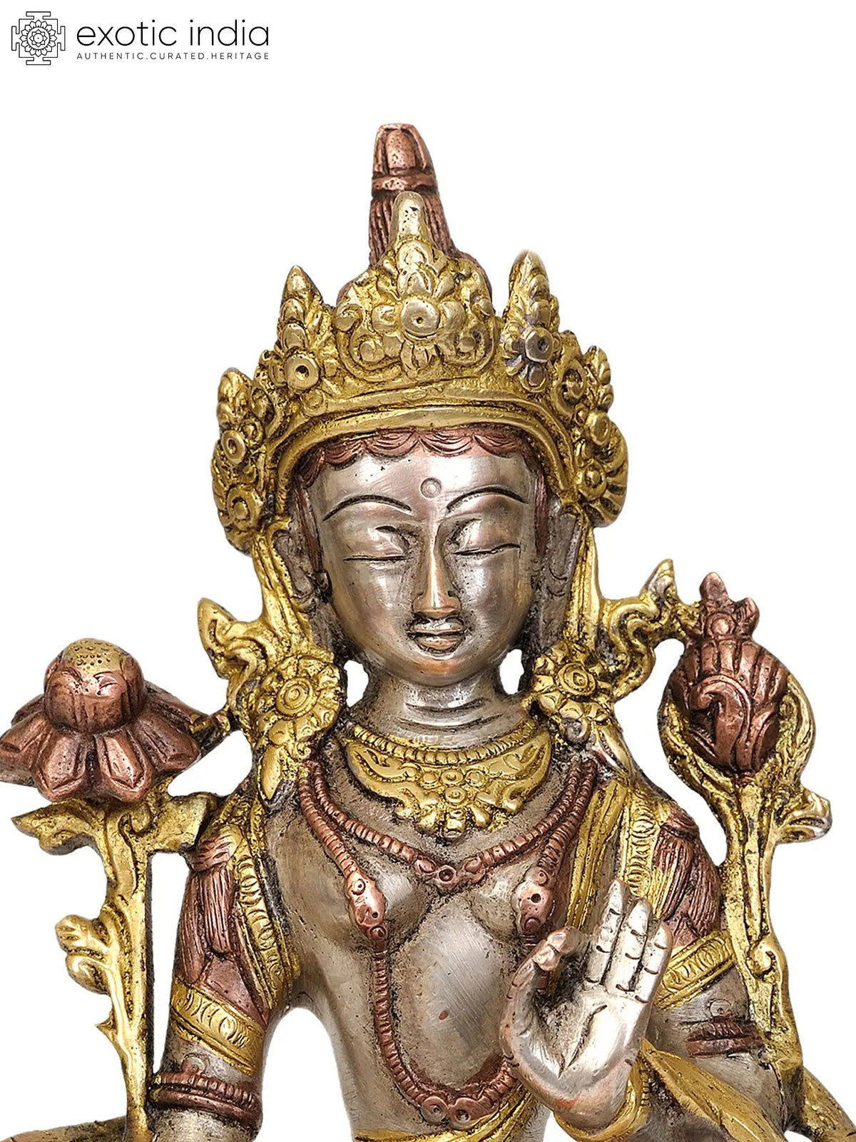 8" Goddess White Tara - Divinity on Her High Brow | Handmade Brass Statue | Made in India