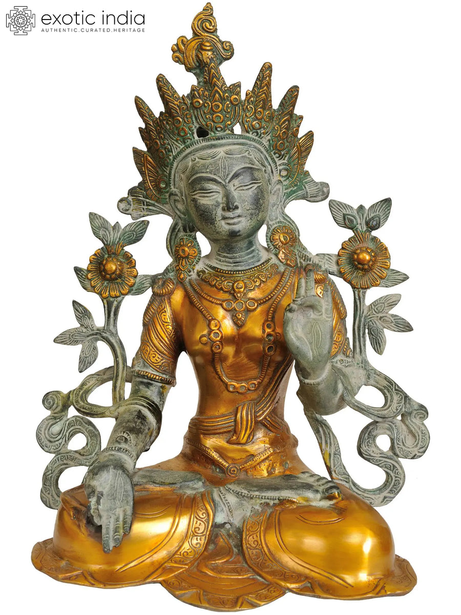 15" Dual-Tone White Tara Brass Statue Handmade
