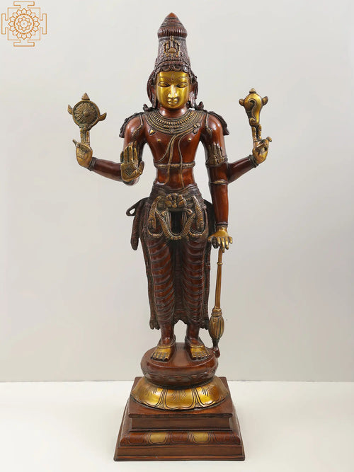 37" Brass Vishnuji Statue Handmade Home Decor Idol
