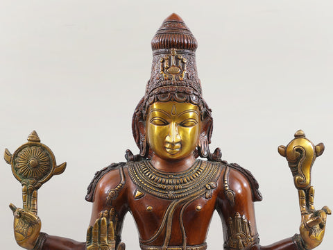 37" Vishnuji, His Stately Beauty In Brass | Handmade | Made In India