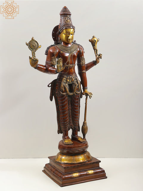 37" Vishnuji, His Stately Beauty In Brass | Handmade | Made In India