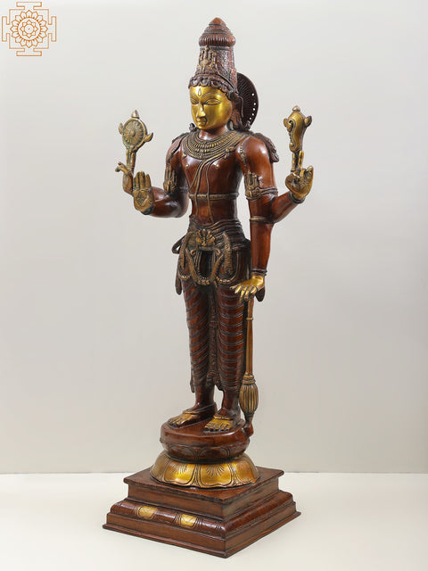 37" Vishnuji, His Stately Beauty In Brass | Handmade | Made In India
