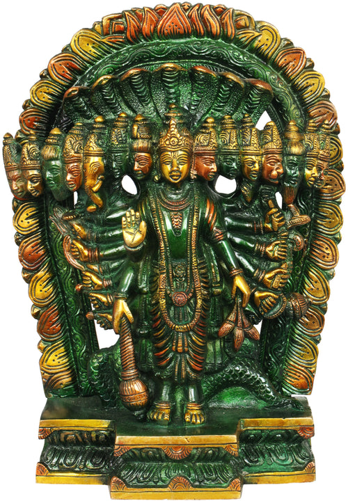 11" Lord Vishnu Vishva-Roop Handmade Brass Idol