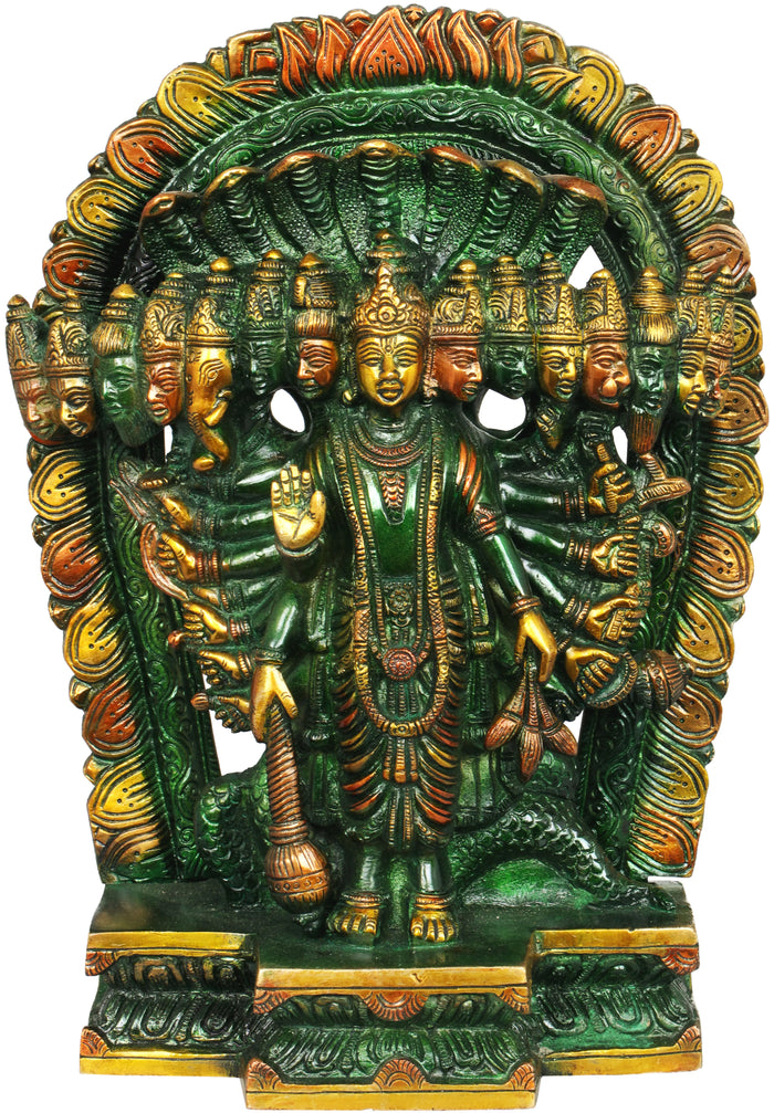 11" Lord Vishnu Vishva-Roop Handmade Brass Idol