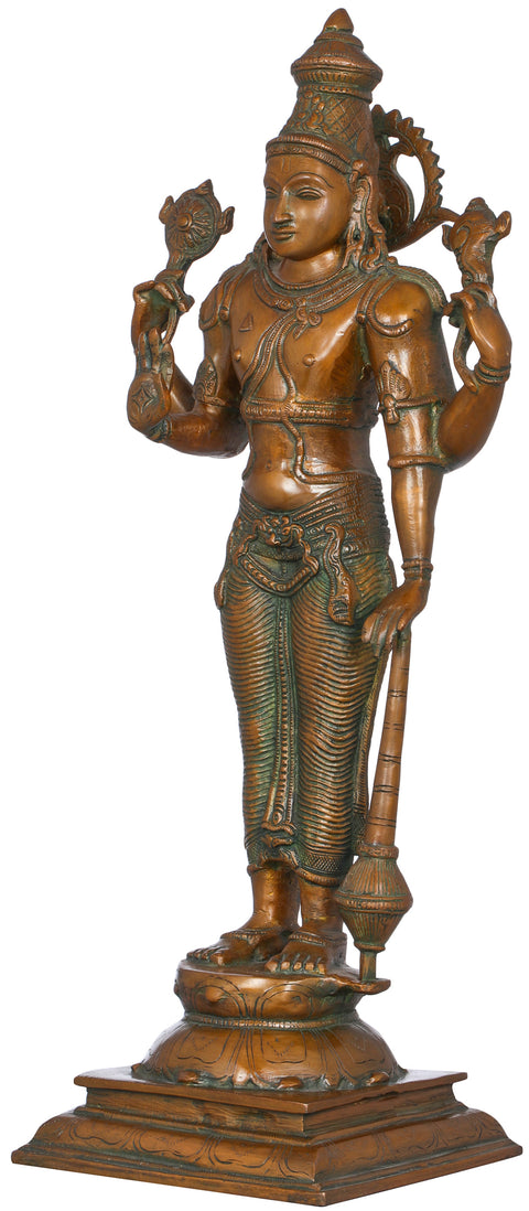 20" Lord Vishnu Brass Sculpture | Indian Handcrafted Idol