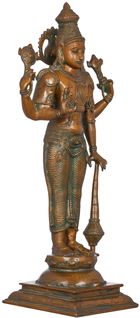 20" Lord Vishnu Brass Sculpture | Indian Handcrafted Idol