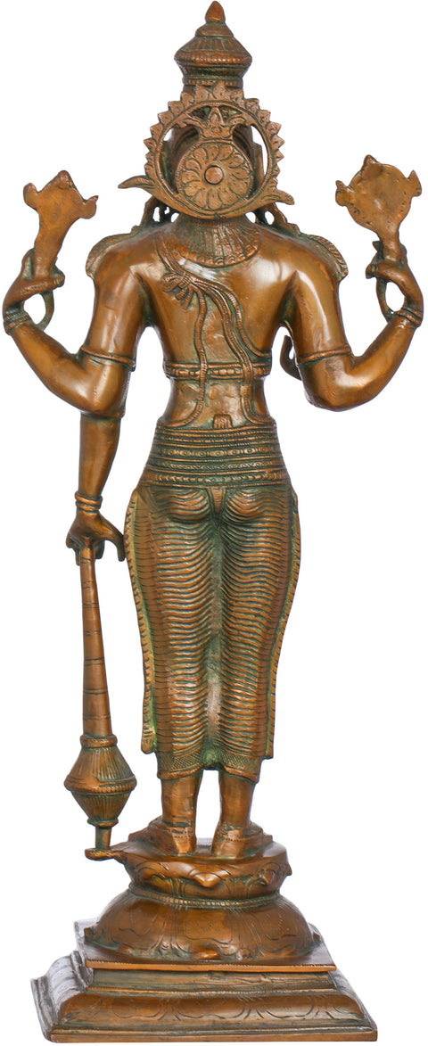 20" Lord Vishnu Brass Sculpture | Indian Handcrafted Idol