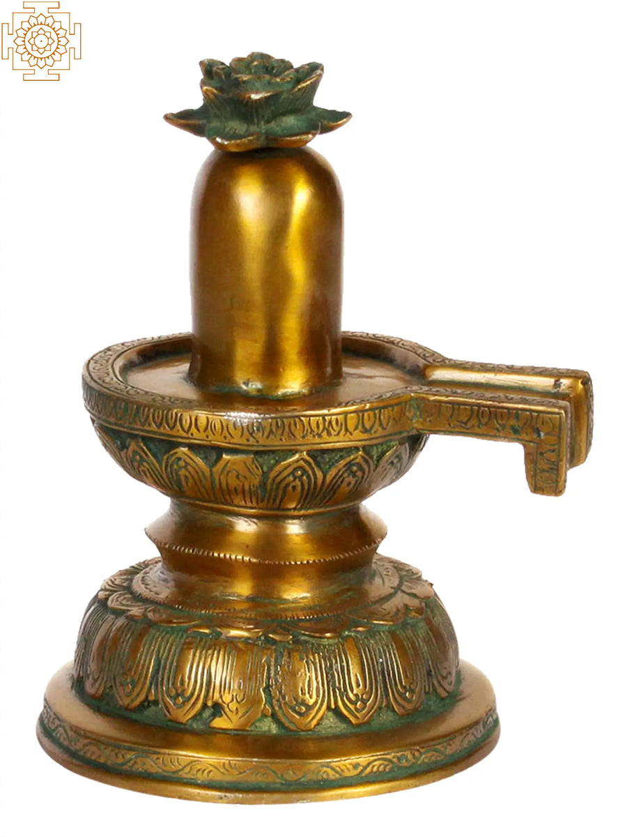 7" Brass Shivalinga Statue with Flowers for Pooja