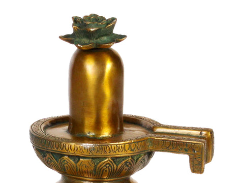 7" Brass Shivalinga with Offering of Flowers | Handmade Home Temple Idol