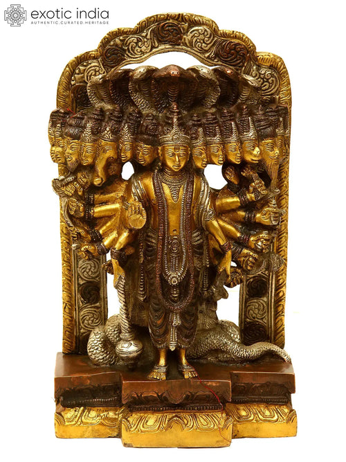 14" Cosmic Magnification of Vishnu Handmade Brass Sculpture