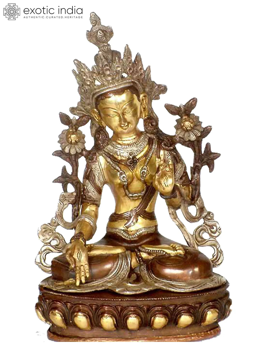 10" White Tara Brass Statue Handmade for Pooja